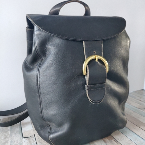 ❤️LRG COACH NYC BLACK LEATHER SHOULDER BG BACKPACK - Picture 5 of 11